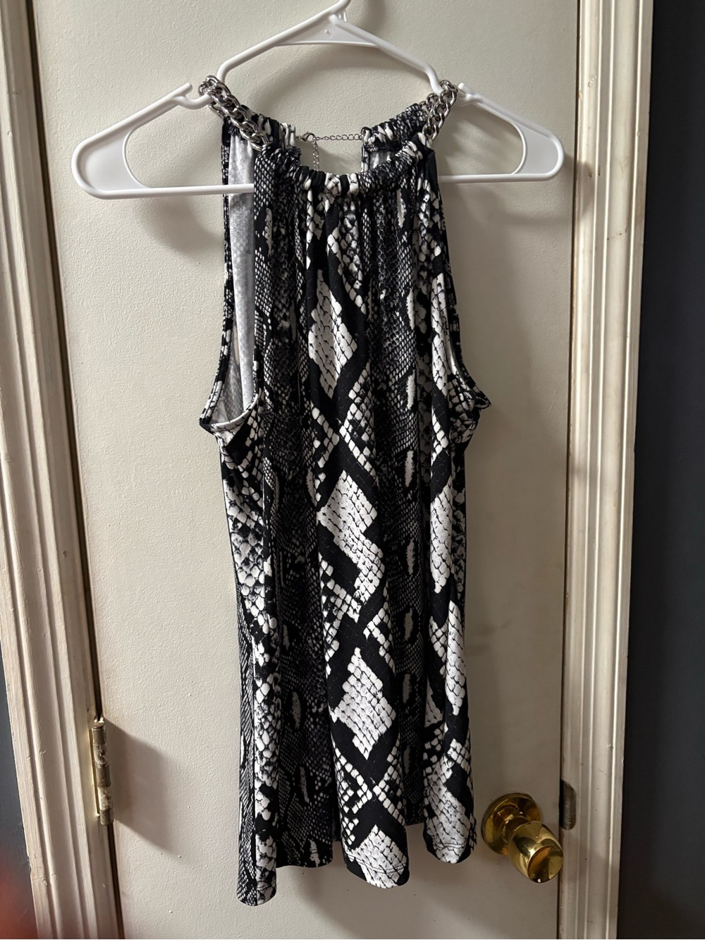 Michael Kors Collection Black and White Snake-Print Halter Top size M
